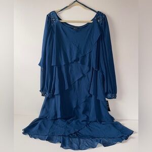 S.L. Fashions Women’s Layered/Tiered Blue Long Sleeve Dress